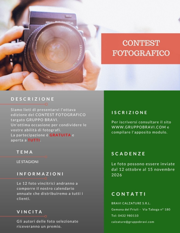 📸Siamo lieti di presentarvi l’ottava edizione del CONTEST FOTOGRAFICO targato GRUPPO BRAVI!📸 ⚠️Partecipazione GRATUITA e aperta a TUTTI⚠️...